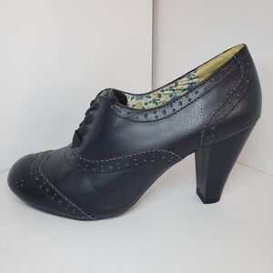 American Eagle Shoes Womens 9.5 Wingtip Oxford Heels 125733 Black Faux Leather